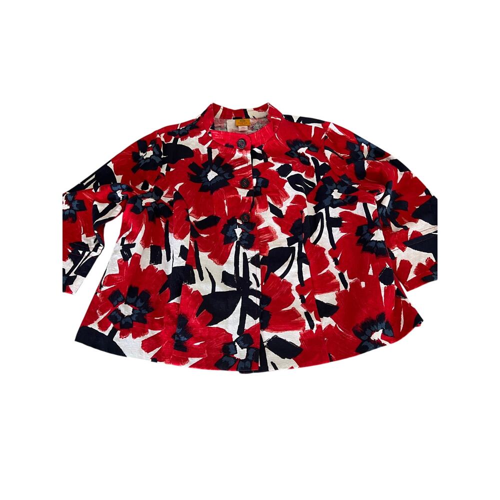 Ruby Rd. Retro Woman Colorful Print Jacket Abstract Floral Size 20W
